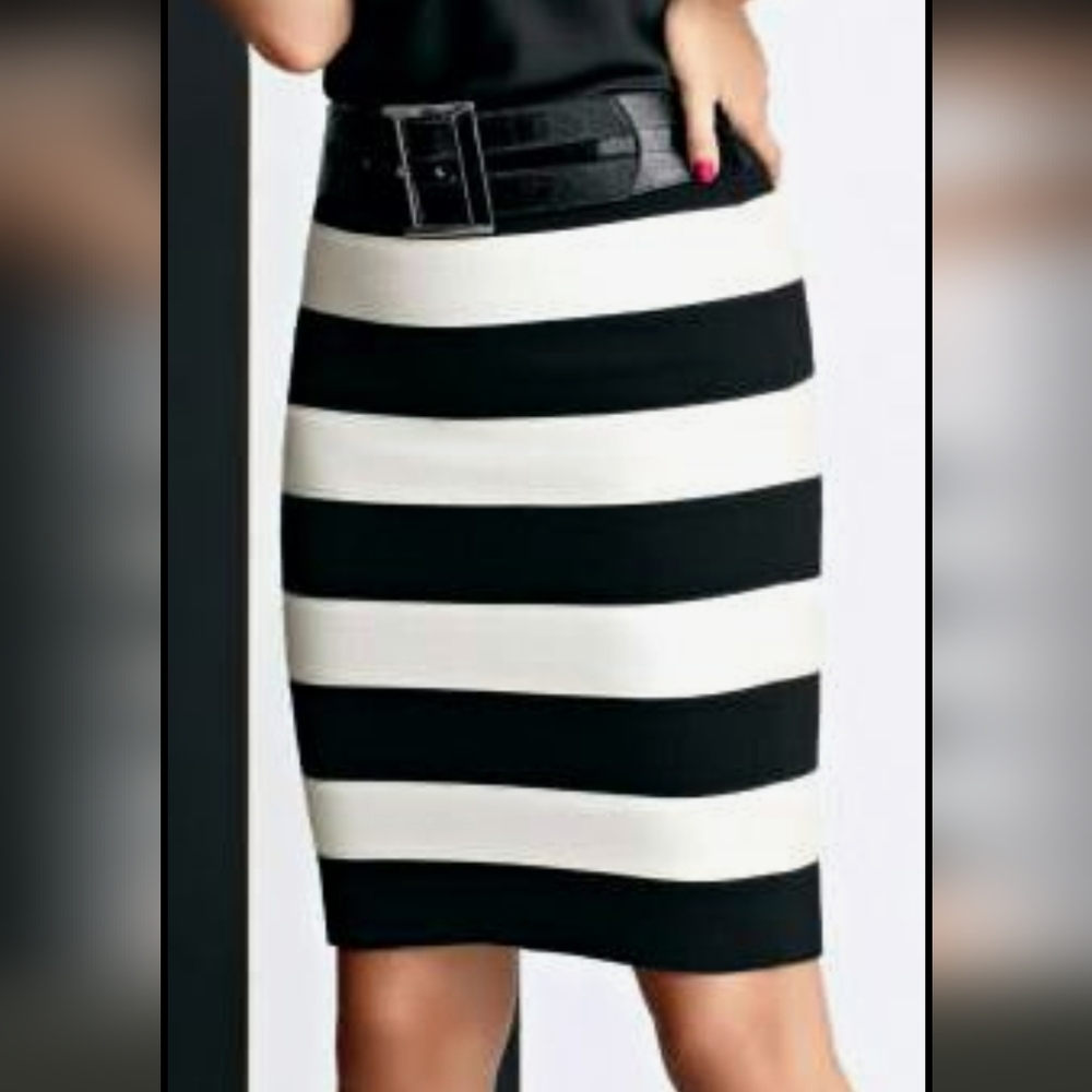 White House Black Market Black and White Horizontal Striped Pencil Skirt.